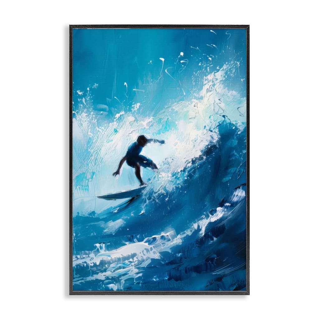 Stupell Surfer & Splashing Wave Framed Giclee Art Design By LSR Design Studio