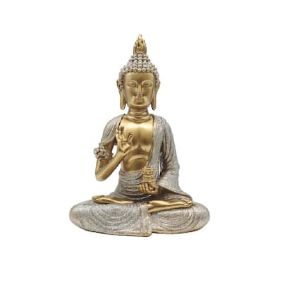 Q-Max 8.5"H Gold Thai Buddha in Teaching Pose Statue Feng Shui Decoration Religious Figurine