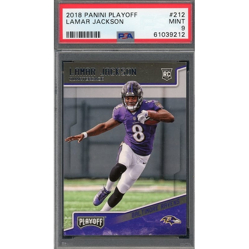 Lamar Jackson 2018 Panini Donruss Playoff Rookie Card #212 Graded PSA 9 - 8'6" x 11'6"