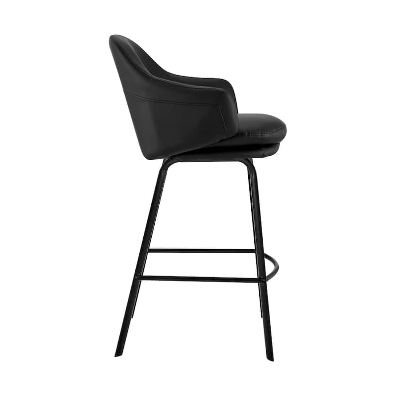 HomeRoots 26" Black Faux Leather and Black Metal Swivel Counter Stool - 21 x 36 x 23