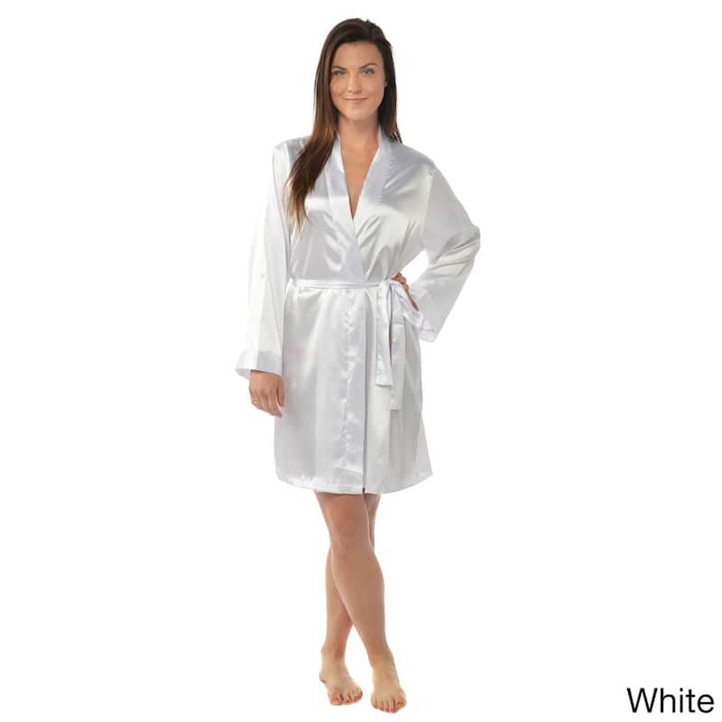 Leisureland Satin Charmeuse Knee-length Kimono Robe - White - One Size