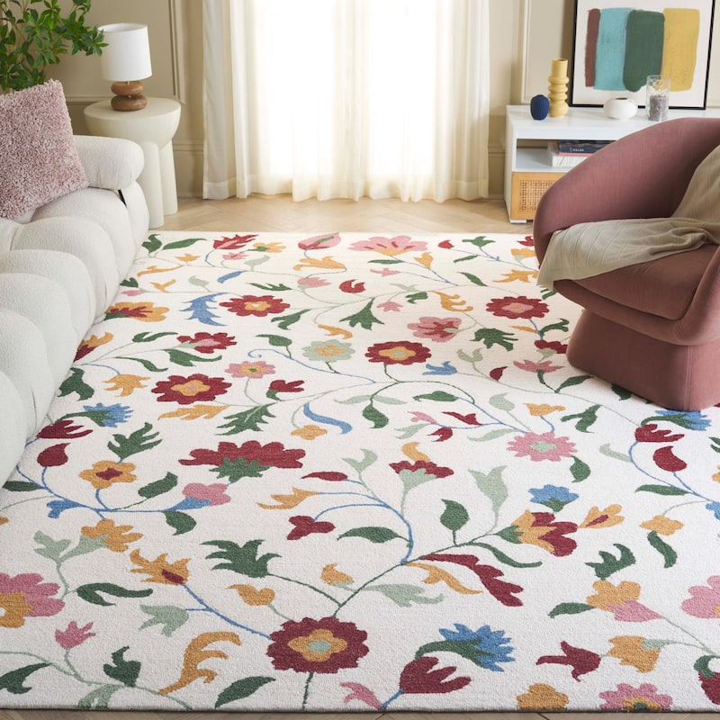 SAFAVIEH Handmade Blossom Jelte Floral Wool Rug - 8' x 10' - Ivory/Red