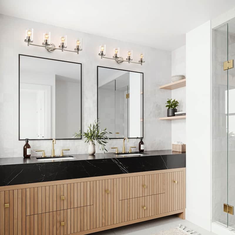 Brushed Nickel 4-Light Cylinder Glass Shade Vanity Light for Bathroom