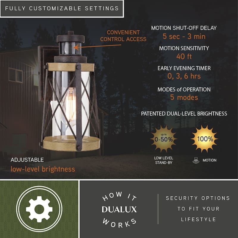 Harwood Bronze Motion Sensor Dusk to Dawn Outdoor Wall Light Farmhouse Clear Glass - 6.5-in W x 11.75-in H x 8-in D