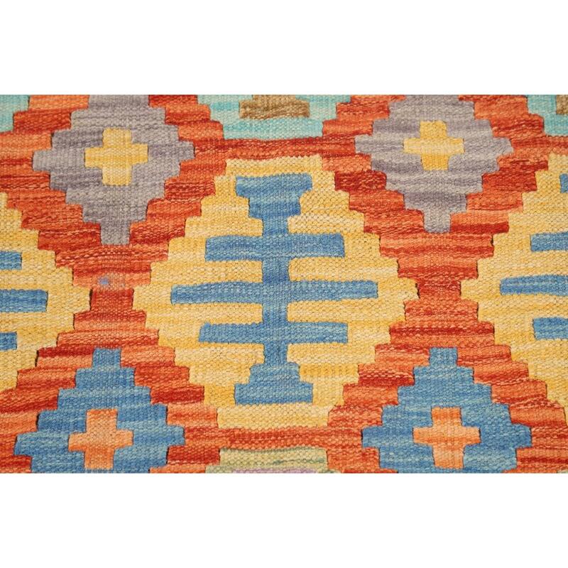 Colorful Geometric Kilim Reversible Area Rug Hand-Woven Wool Carpet - 5'0"x 6'5"