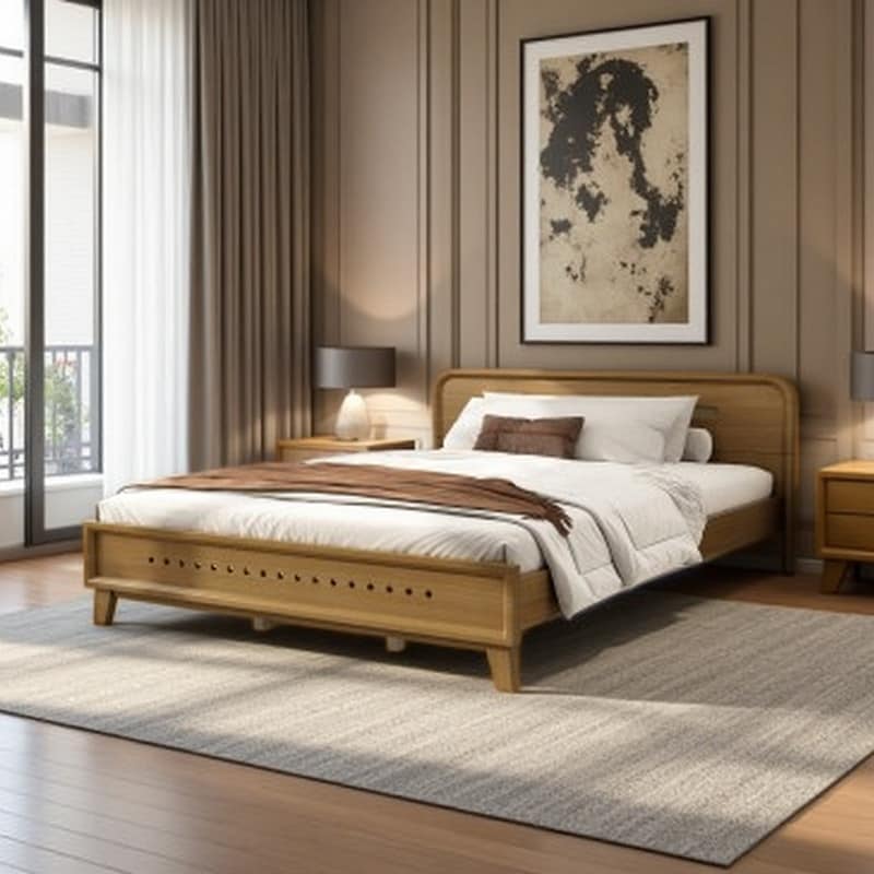 Rustic Yellow Queen Solid Pine Wood Bed Frame with MDF Reinforced Panels, Sturdy Platform Design