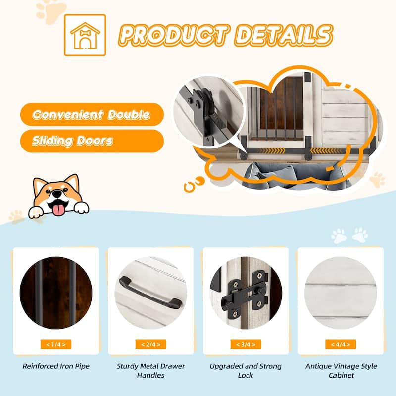 EROMMY Luxury Wood Dog Crate Table with Divider & Storage – Stylish Furniture for Large Dogs