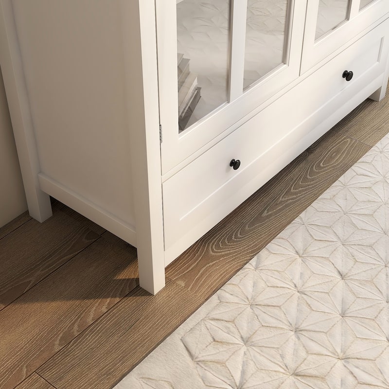Wood Double Glass Door Accent Cabinet with Drawer