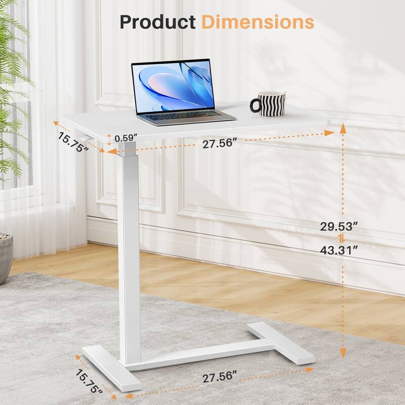 Mobile Standing Desk with Wheels Pneumatic Laptop Desk Rolling Computer Cart Movable Height Adjustable Small Stand Desk Home