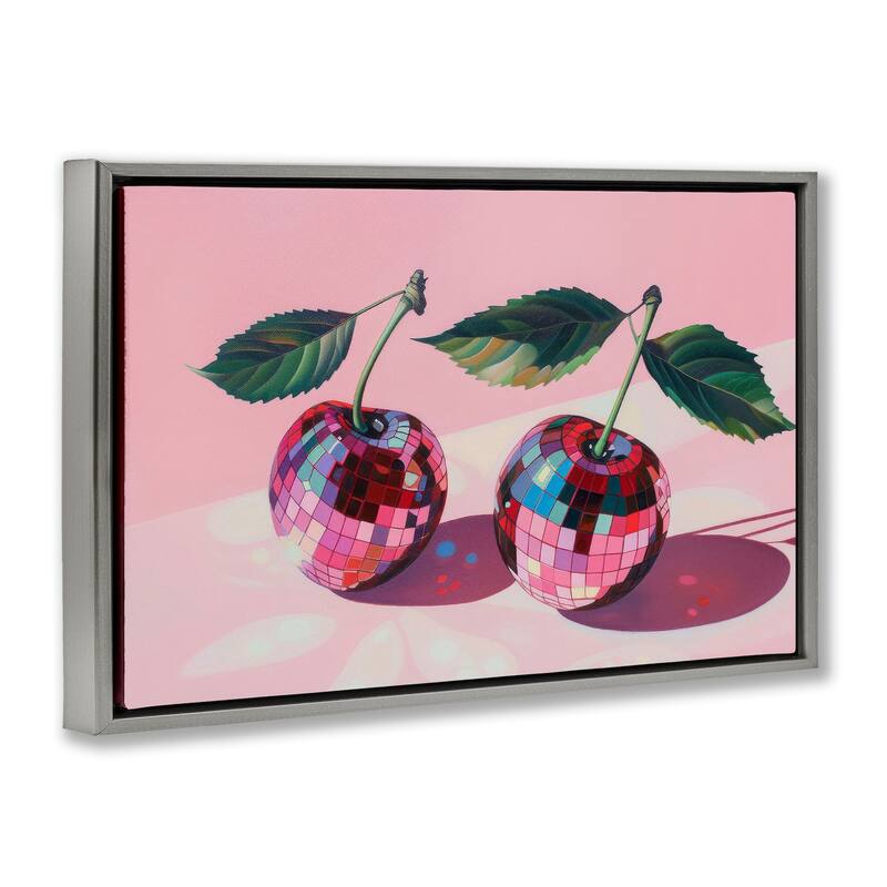 Stupell Disco Ball Cherry Pair Framed Floater Canvas Wall Art Design By LSR Creative Studio