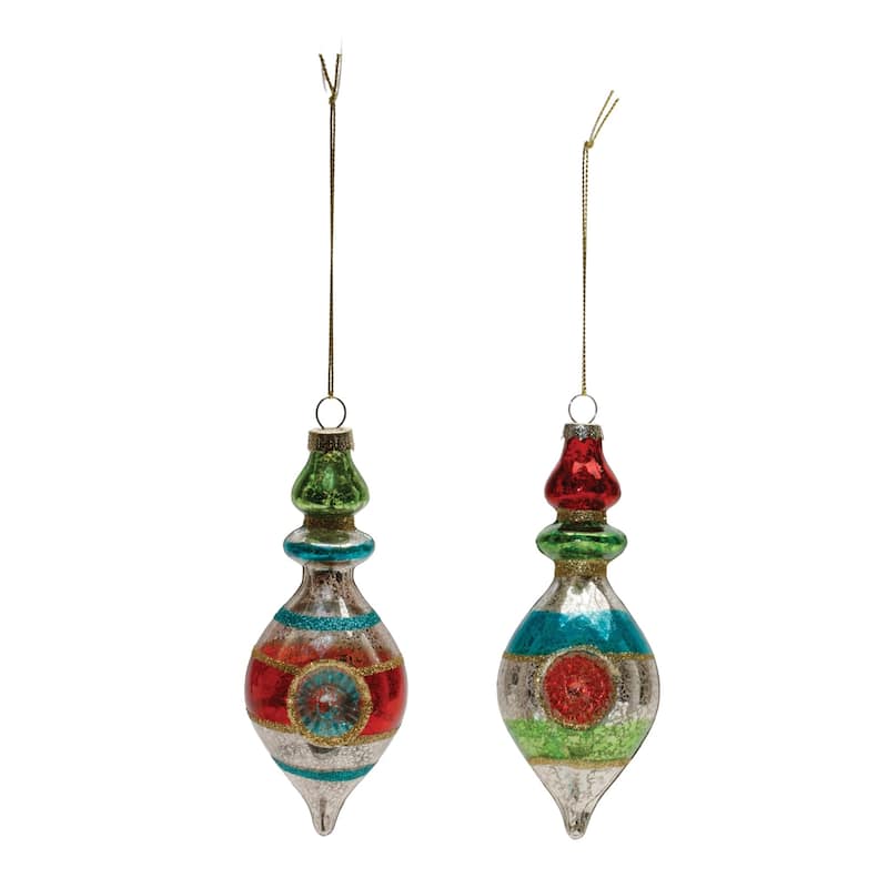 Reflector Glass Christmas Drop Ornaments - 6" - Silver and Red - 12ct