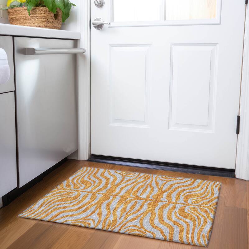 Premium Washable Super Soft Modern Zebra Print Mayfield Rug - Orange - 1'8" x 2'6"