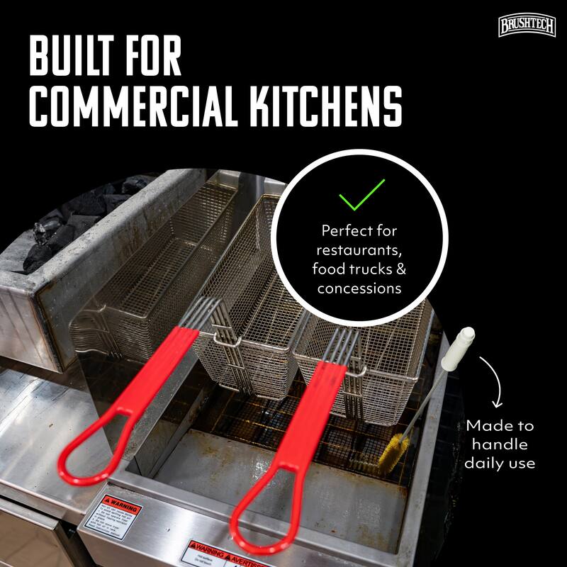 Brushtech L-Shape Fryer Cooling System Cleaning Brush - Brass/Silver/White