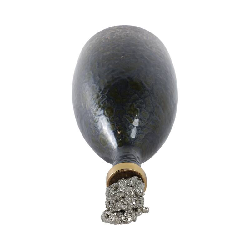 Glass Decorative Vase Metal Brass Accents with Sculptural Topper