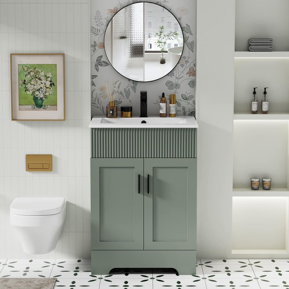 Modern 24"/30"/36"/48" Wave-Line Bathroom Vanity Set with Sink & Faucet