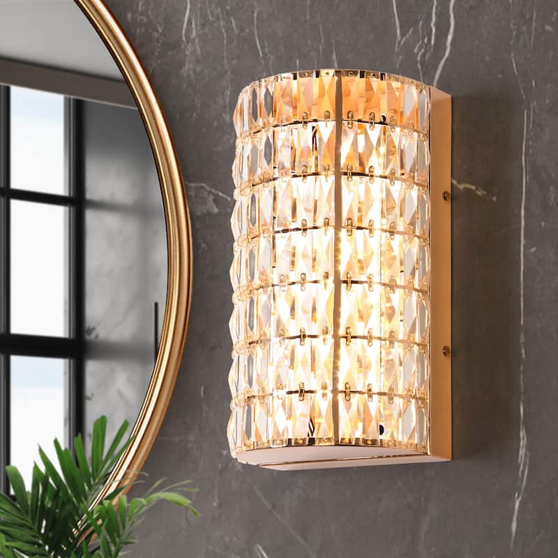 Modern Crystal LED Wall Sconces Rose Gold Light Dimmable Vanity Light - Rose Gold - W6.4" x H11.2" x D4.7"