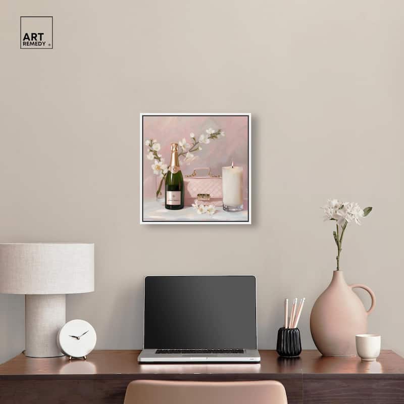 Pink Purse Champagne and Candle Canvas by Art Remedy