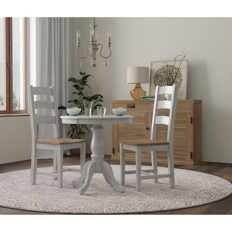 Rustic Style Pedestal Round Dining Table - 30" - Whitewash Finish
