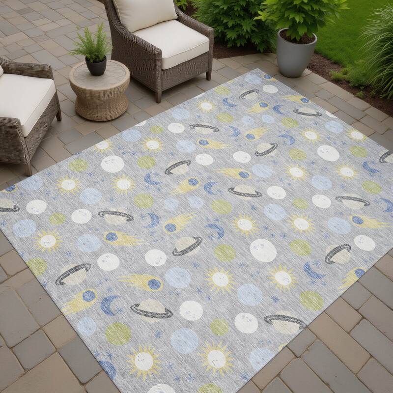 Machine Washable Indoor/ Outdoor Planets Comets Chantille Rug