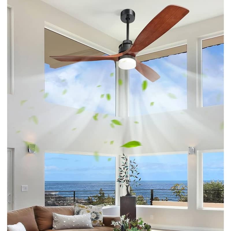 52"/60"/48" Noiseless Walnut Wood Ceiling Fan with Remote Control, Integrated Light Optional - 60"-A Ceiling Fan with Light