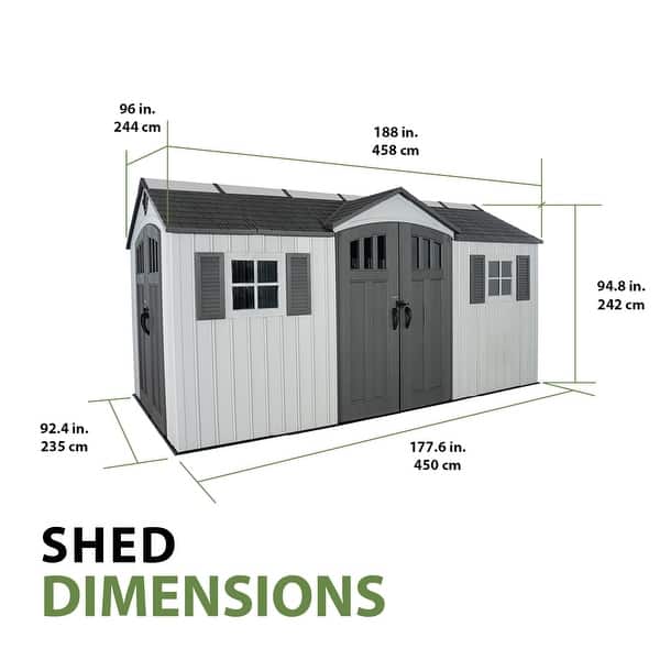 dimension image slide 1 of 2, Lifetime Dual Entry 15 Ft x 8 Ft Shed