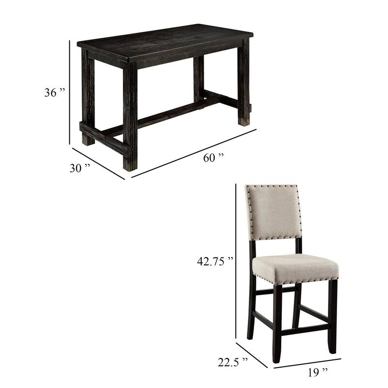 Bega 5pc Counter Height Table and Chair Set, Ivory Upholstery, Black