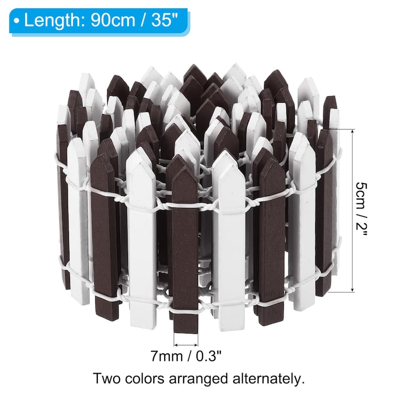 35" L x 2" H Wood Miniature Mini Fairy Garden Picket Fence - 35" L x 2" H - Brown White