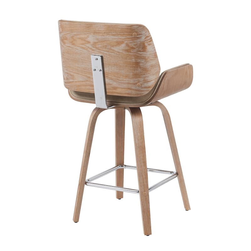 Tyler Mid-Century Swivel Bar Stool, Upholstered Counter Height Chair with Bentwood Legs