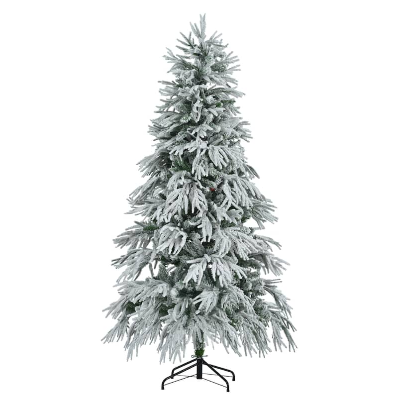 6FT Artificial Christmas Tree with Snow Flocking and Multi-Color LED Lights, 8 Flashing Modes for Holiday Office Home Decor