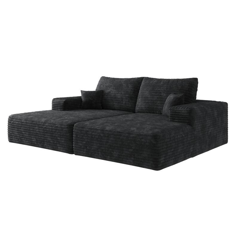 74.8" Modern Sofa Bed with Dual Sleeper, Lounger, No Assembly, Black (Plush Corduroy Fabric)