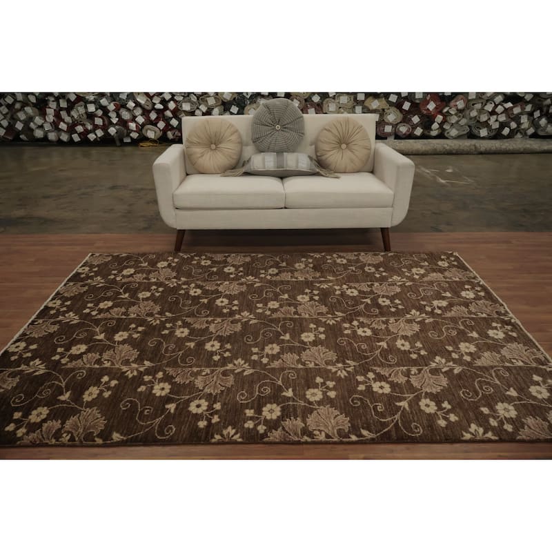 Hand Knotted Oriental 100% Wool Carpet Modern All-Over Brown Art & Craft Area Rug - 8' 1'' X 5' 7''