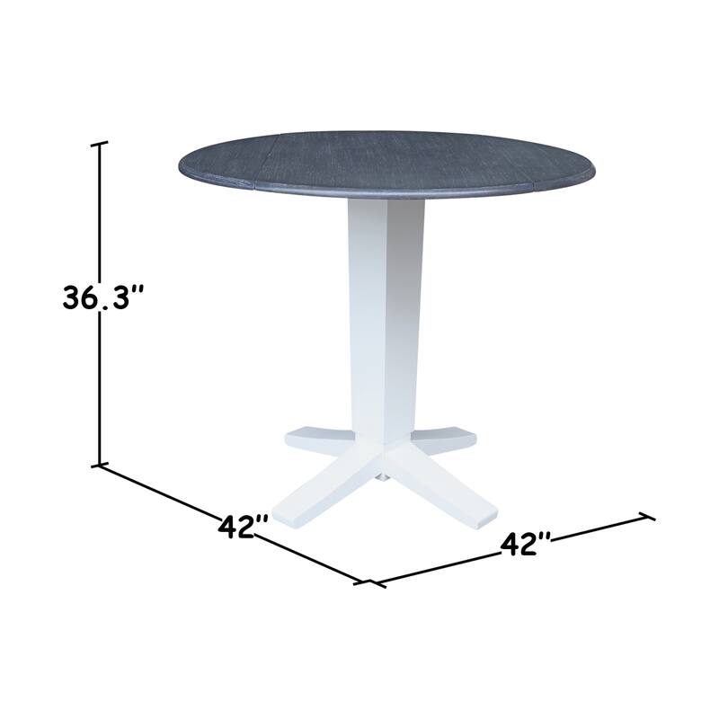42 in Solid Wood Round Dual Drop Leaf Pedestal Dining Table