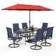 preview thumbnail 34 of 49, MAISON ARTS 8 PCS Patio Dining Set with 13ft Patio Umbrella Navy Padded Chair w/ Red Umbrella