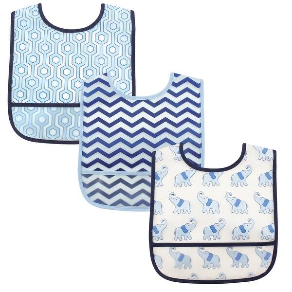 slide 1 of 1, Luvable Friends Baby Boy Waterproof PEVA Bibs 3pk, Boy Elephant, One Size - Boy Elephant - One Size