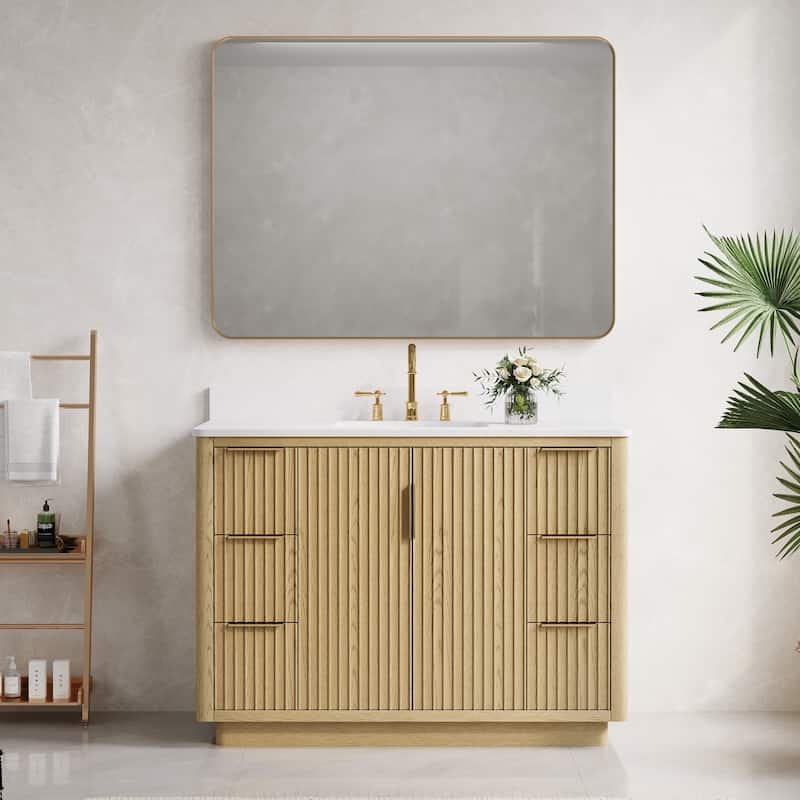 35''H Solid Wood Bathroom Vanity With Stain-resistant Carrera White Quartz Top and Sink