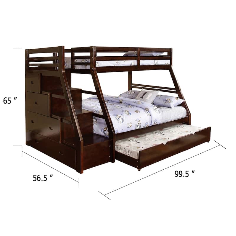 Ellon Twin over Full Bunk Bed, Espresso Brown Solid Wood, Drawers