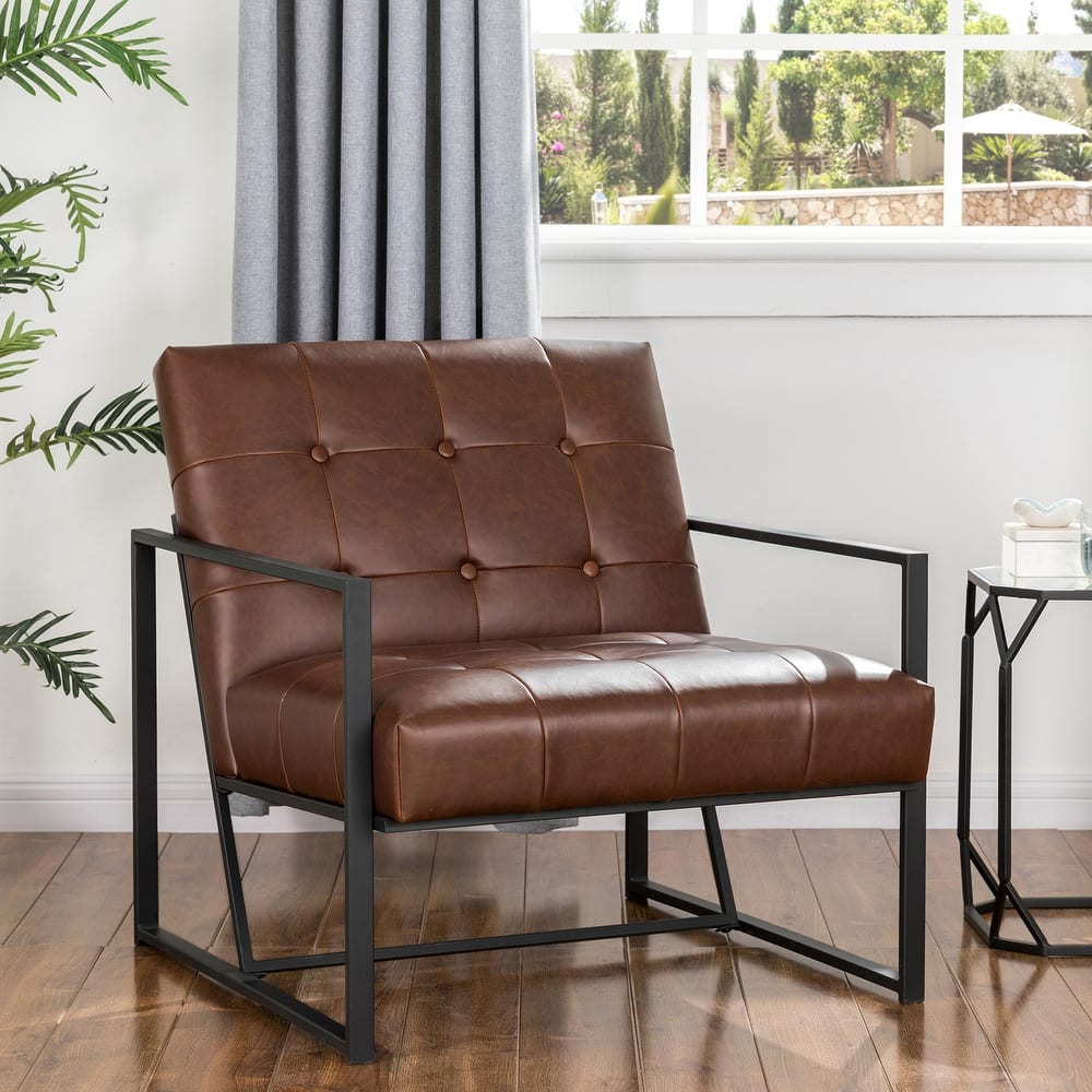 Glitzhome 29.50"W Mid-Century PU Leather Tufted Accent Chair - 29.5"W x 30.5"H x 29.25"D