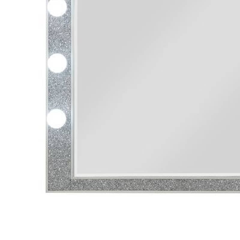 41 Inch Wall Mirror, Faux Crystals Inlay, 8 Bulb Sockets, Silver