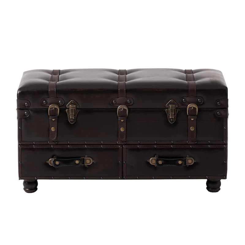 COZAYH Vintage Storage Ottoman Bench, Chest Cabinet with Latch Closure and Buckle for Bedroom Closet Home Organizer Decorative
