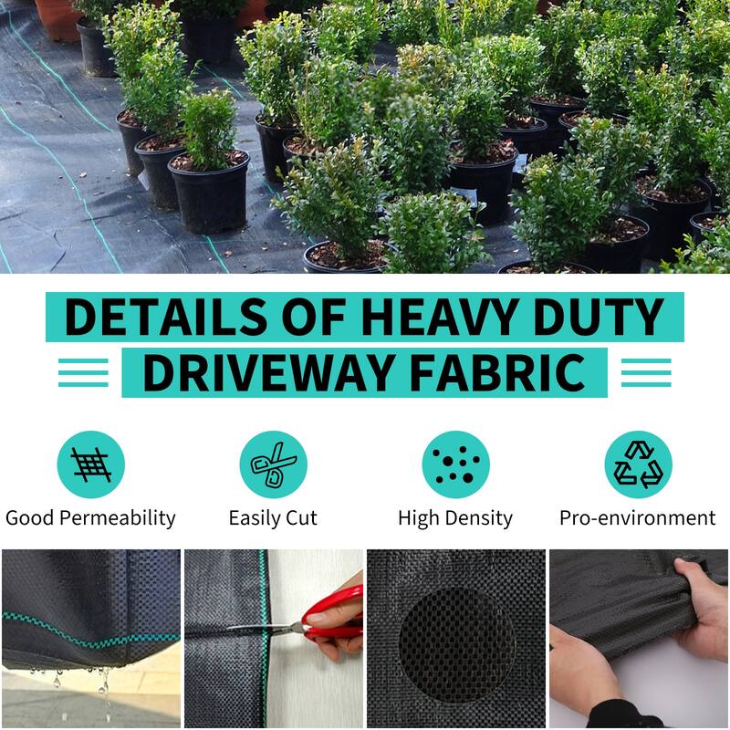 Weed Barrier Fabric, Heavy Duty Landscape Weed Block Fabric, Woven Driveway Garden Cloth for Yard