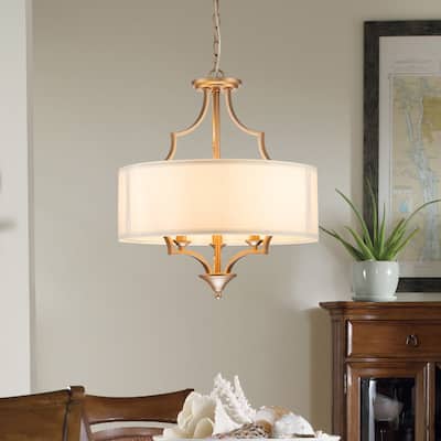 Modern 3 - Light Candle Style Drum Shaded Black/Gold Chandelier