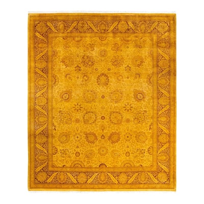 Overton Hand Knotted Wool Vintage Inspired Modern Contemporary Overdyed Yellow Area Rug - 8' 3" x 10' 0"