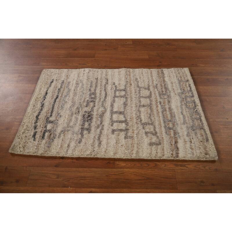 Earth Tone Moroccan Oriental Accent Rug Handmade Wool Carpet - 2'0"x 3'0"