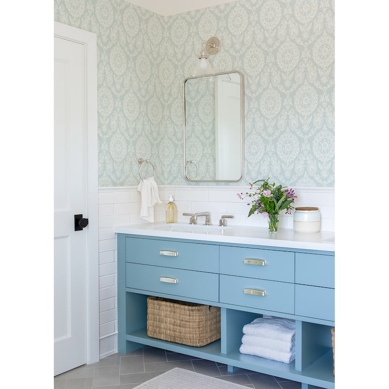 Chesapeake Helm Damask Aqua Floral Medallion Wallpaper