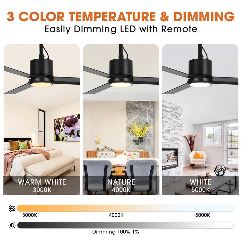 42" Modern Black Waterproof Wet Outdoor Gazebo Ceiling Fan with Light and Hook