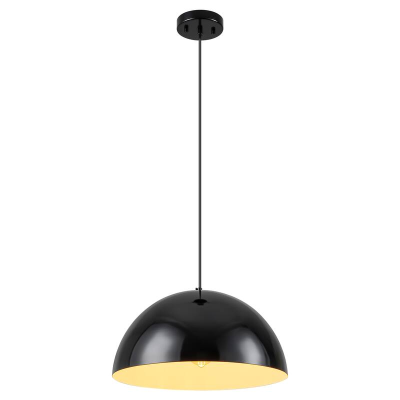 1-Light Modern Black Bowl Dome Pendant Light, Kitchen Island Lighting - 15.7 in. W x 8.2 in. H
