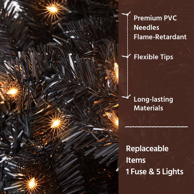 Yaheetech 4ft Pre-lit Black Tinsel Artificial Halloween Christmas Tree