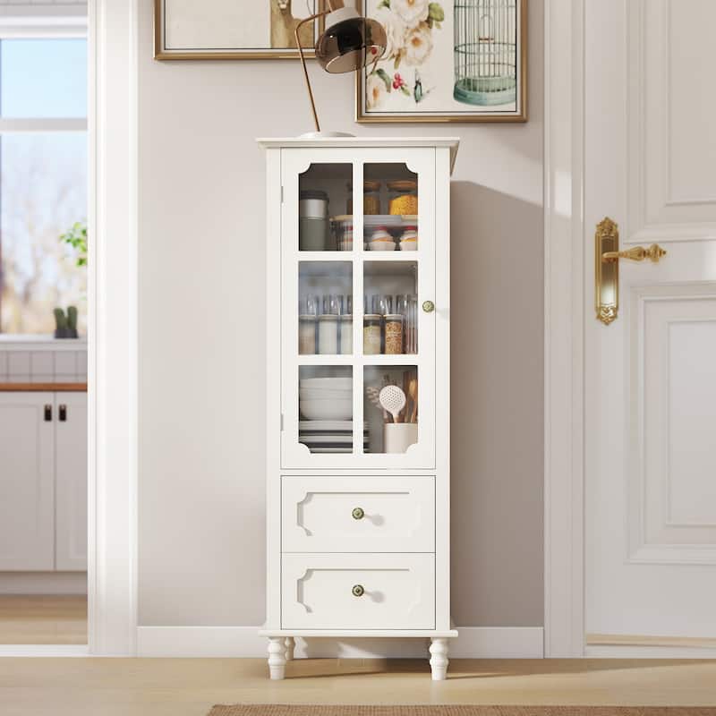 Minimalist Sideboard with Glass Doors & 2 Drawers, Modern Buffet Cabinet for Dining Room and Living Room