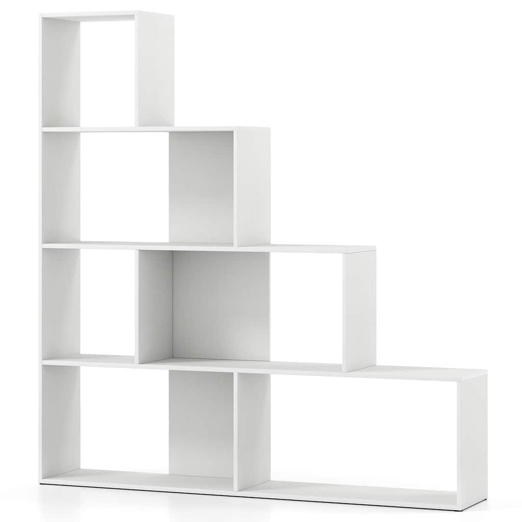 Costway 1/2 PCS 4-Tier Bookshelf with 6 Storage Cubes 64" Tall Modern - White