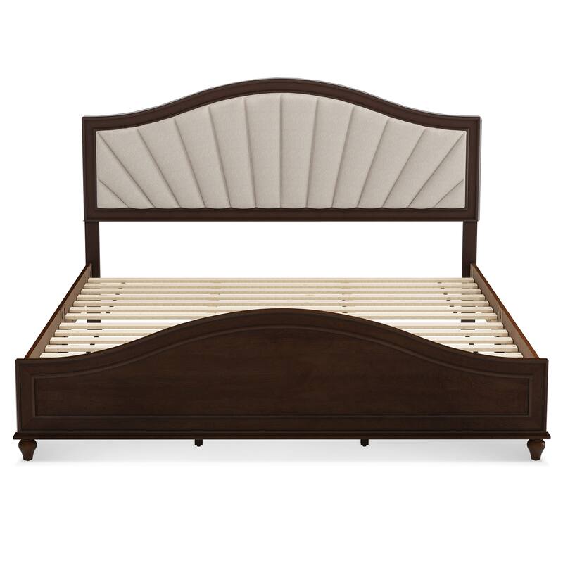 Modern Wooden Upholstered Platform Bed Frame Queen/King Size with Headboard